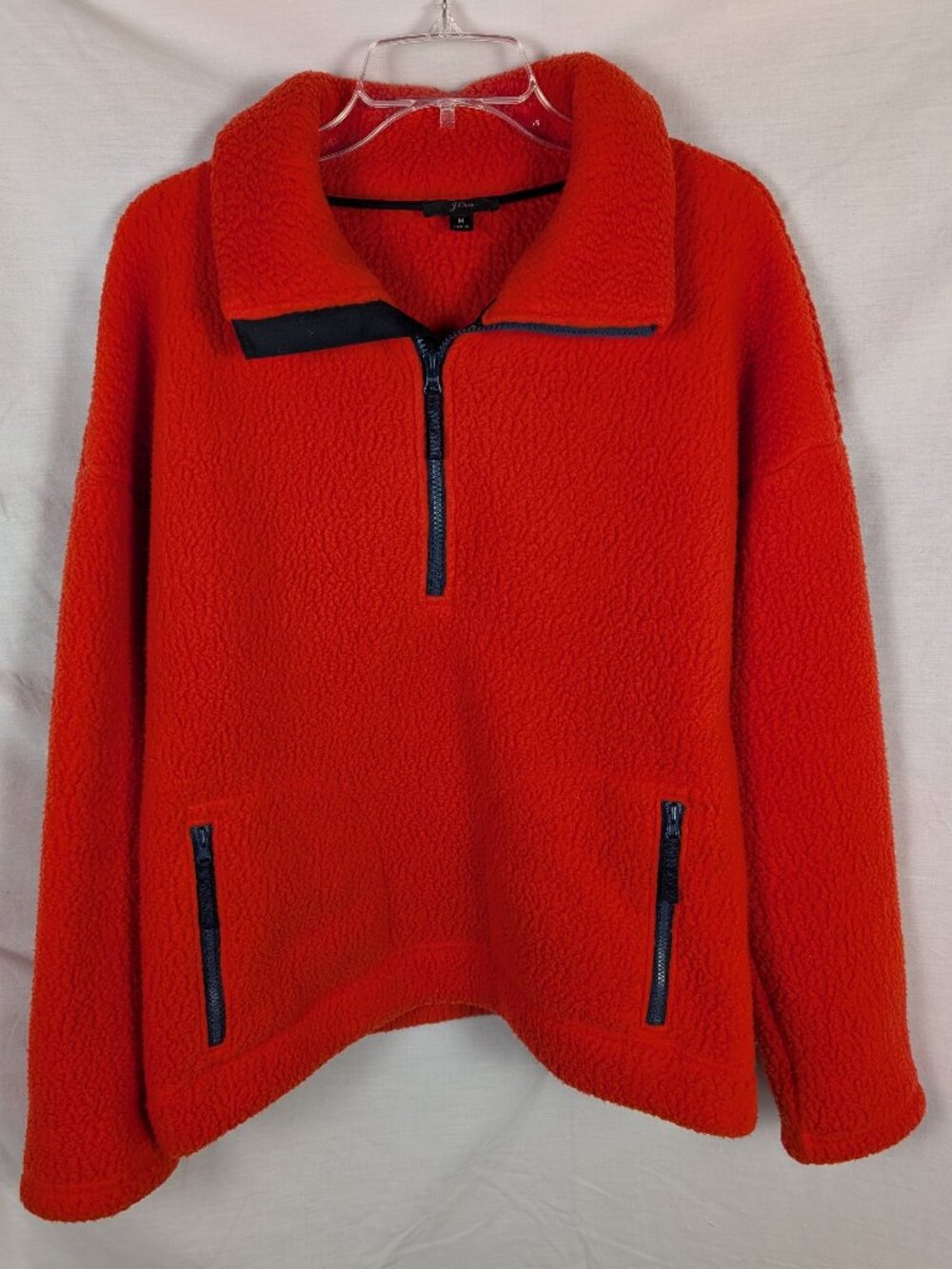J Crew Red Polartec Sherpa Half Zip Pullover Jacket M Relaxed Fit Winter Cozy